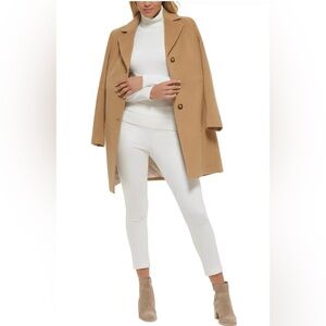 Calvin Klein Classic Camel Single Breasted Wool Blend Coat Women’s Large